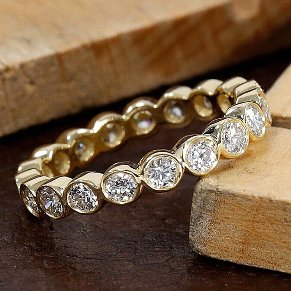 18K Yellow Gold Diamond Lab Grown Full Eternity 2.2mm Wedding Band Round Cut